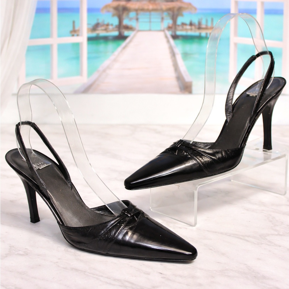 $398 Stuart Weitzman Black Pointed Slingback Heels